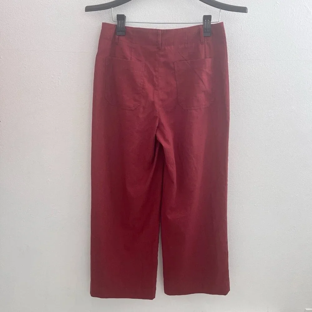 NEW LILLUSORY Linen Wide Leg Pants Sz 8/M Brick Red High Rise Cropped Trousers